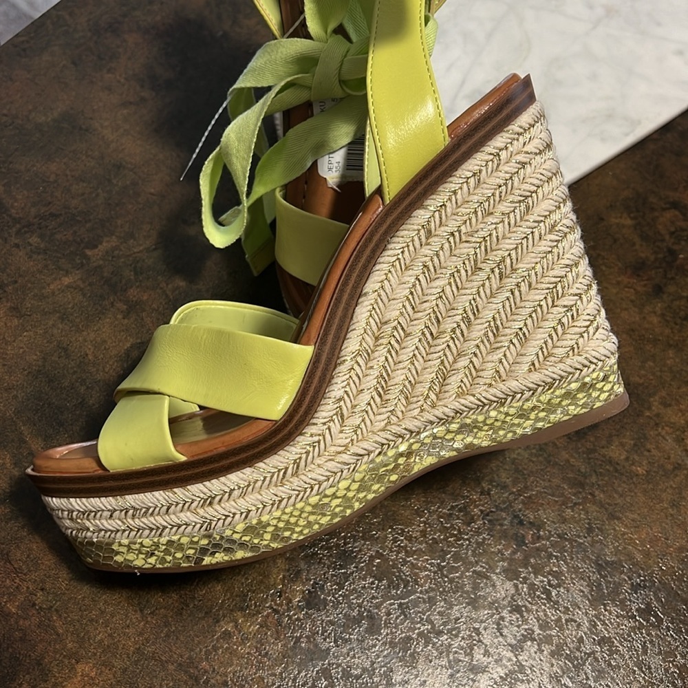 Vince Camuto Farrah platform espadrille green leather Strappy wedge sandal shoe - Picture 6 of 12